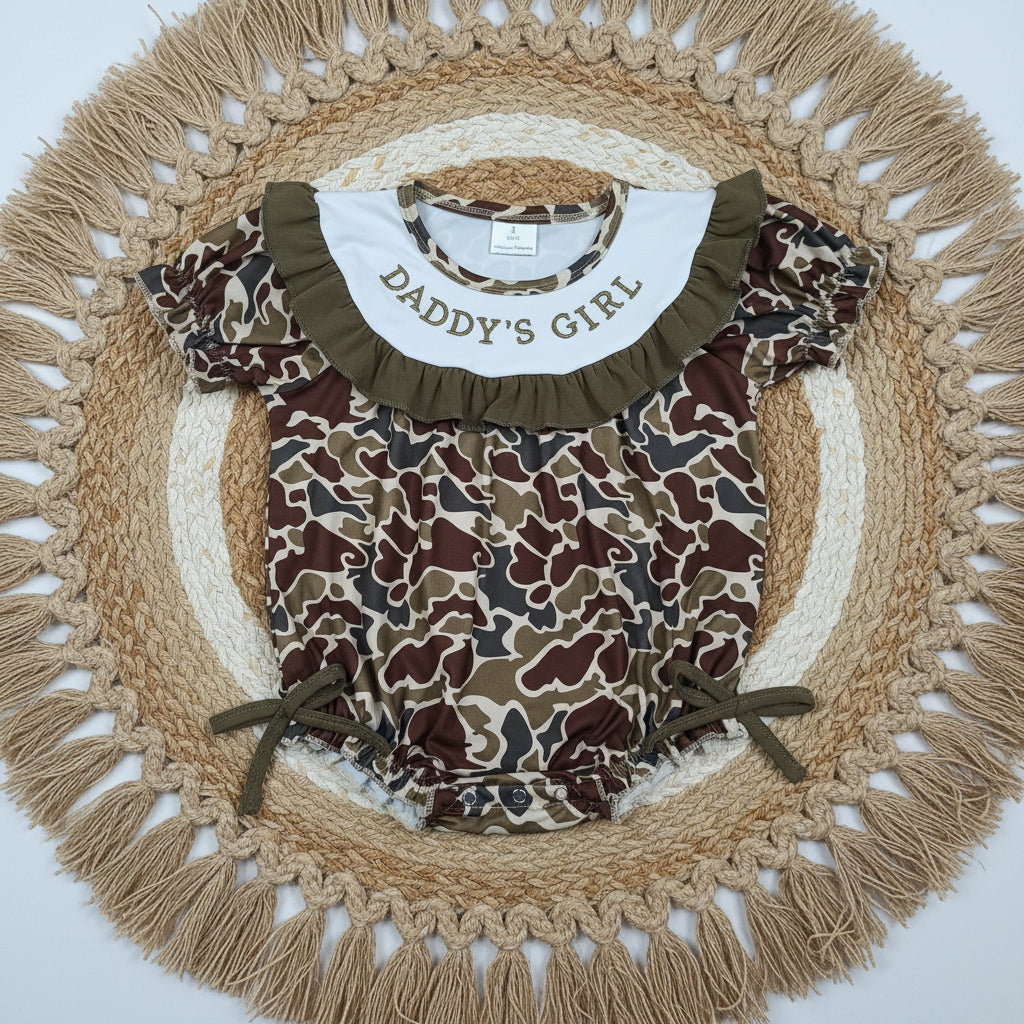 SR3919 daddy's girl embroidery camo romper father's day clothes