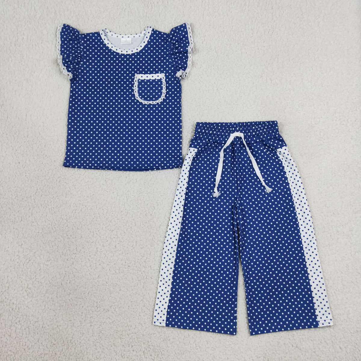 royal blue polk dots pants set