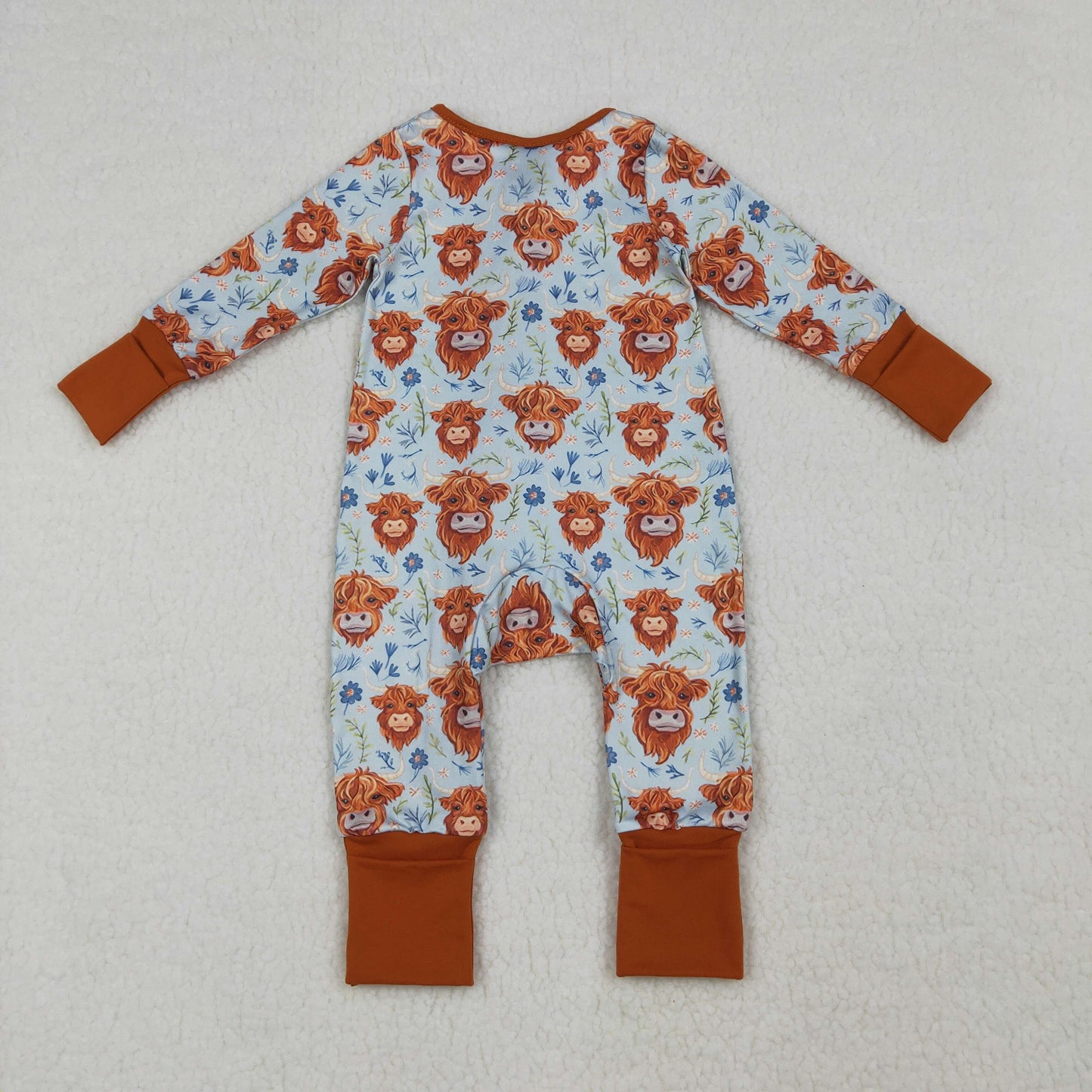 LR1787 long sleeve highland cows zipper sleeper baby clothing