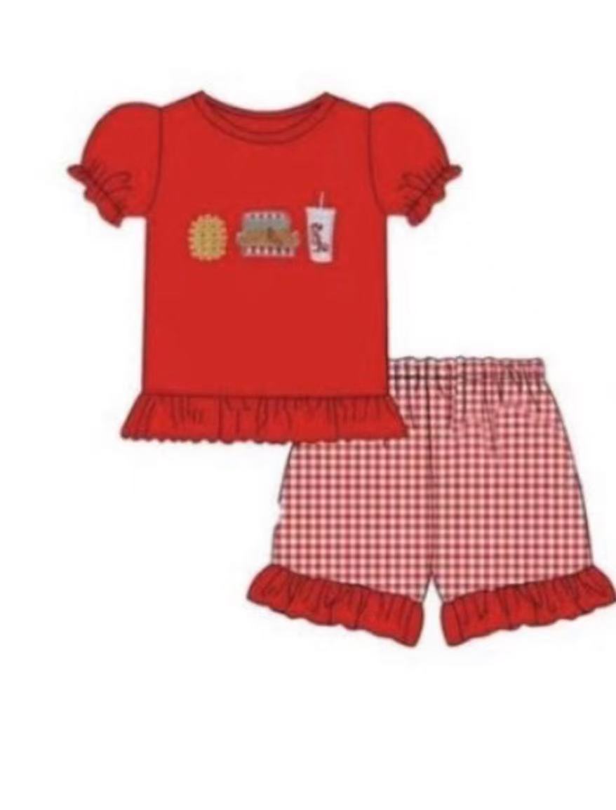 Pre order red chicken shorts set Gracie