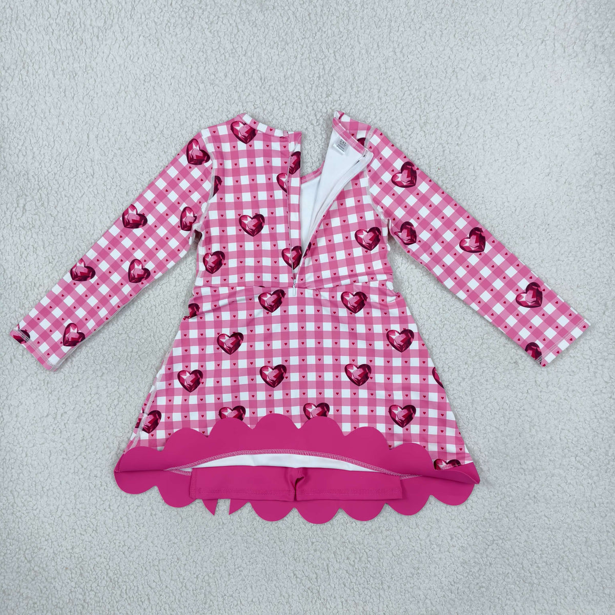 valentine's day pink plaid sweet heart scallop athletic dress
