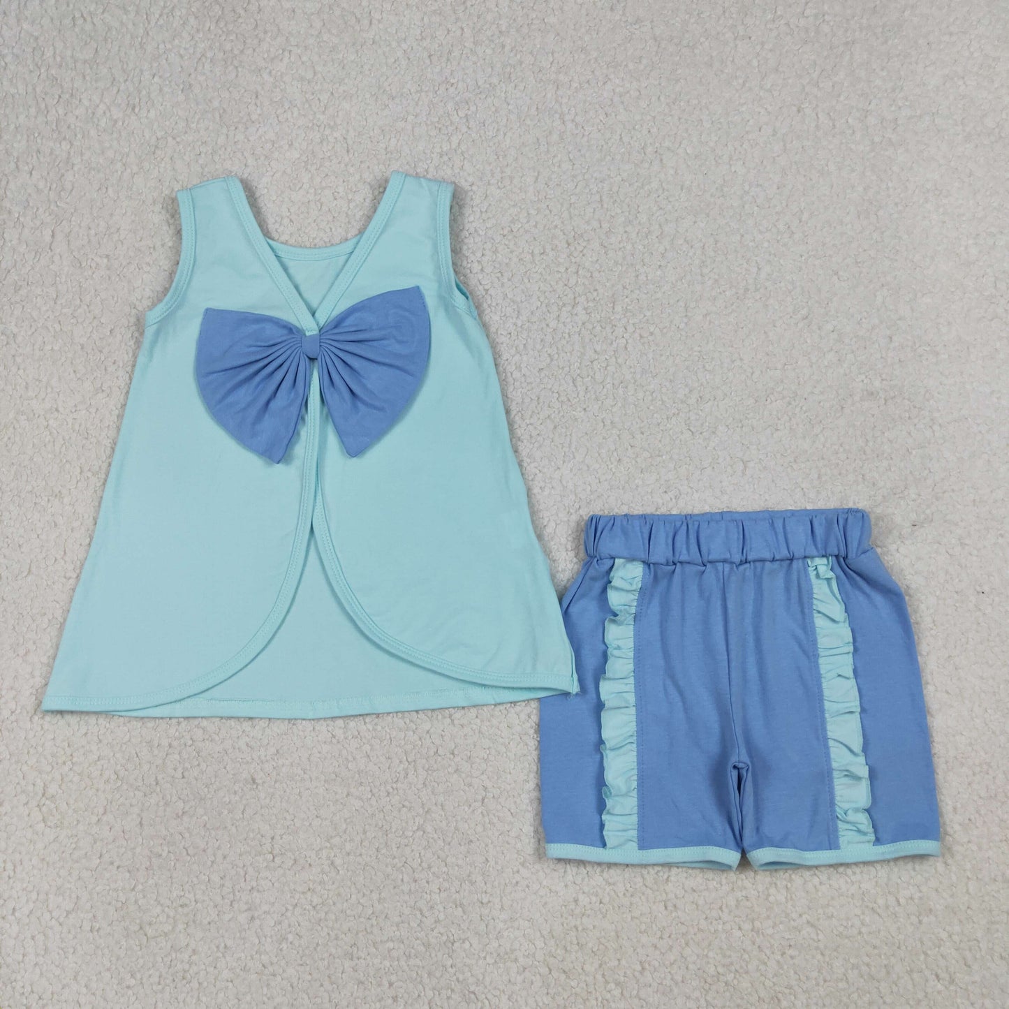 solid blue backless shorts set summer toddler girl clothing