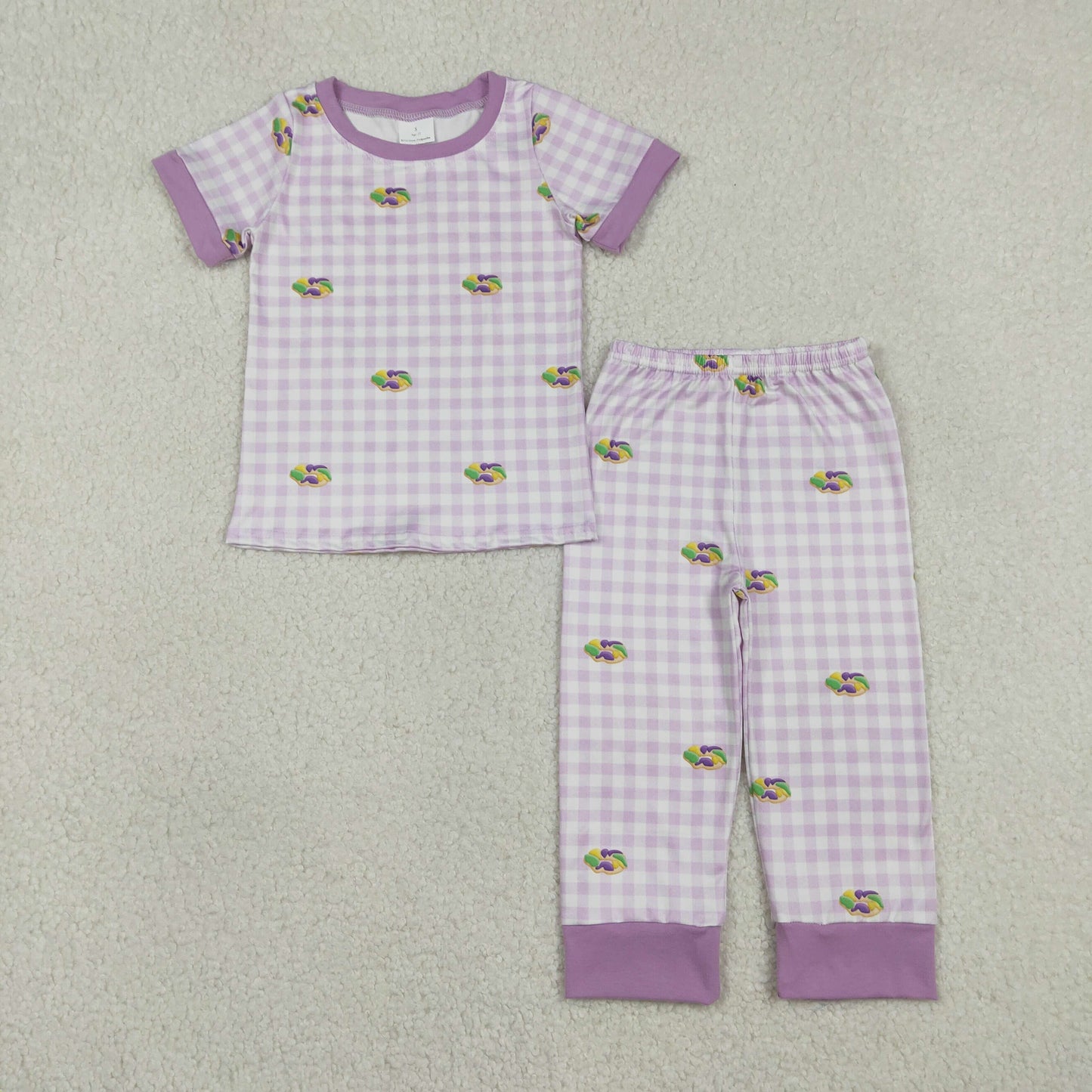 purple gingham king cake mardi gras girls pajama