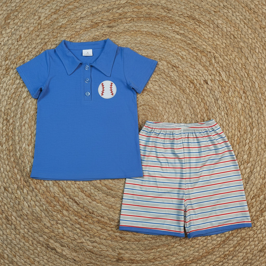 red white blue stripes baseball embroidery boy shorts set patriotic clothing