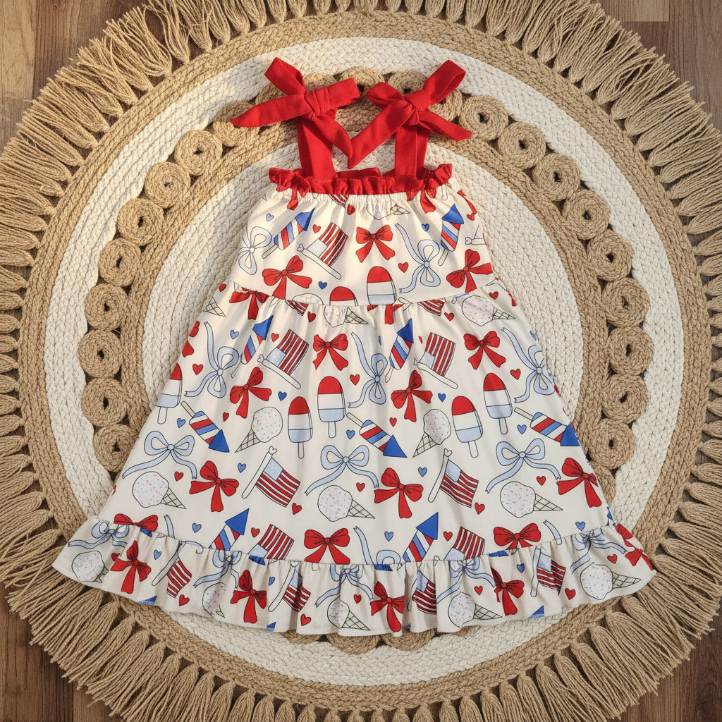 happy 4th of july red white blue flag popsicle coquette strap dress
