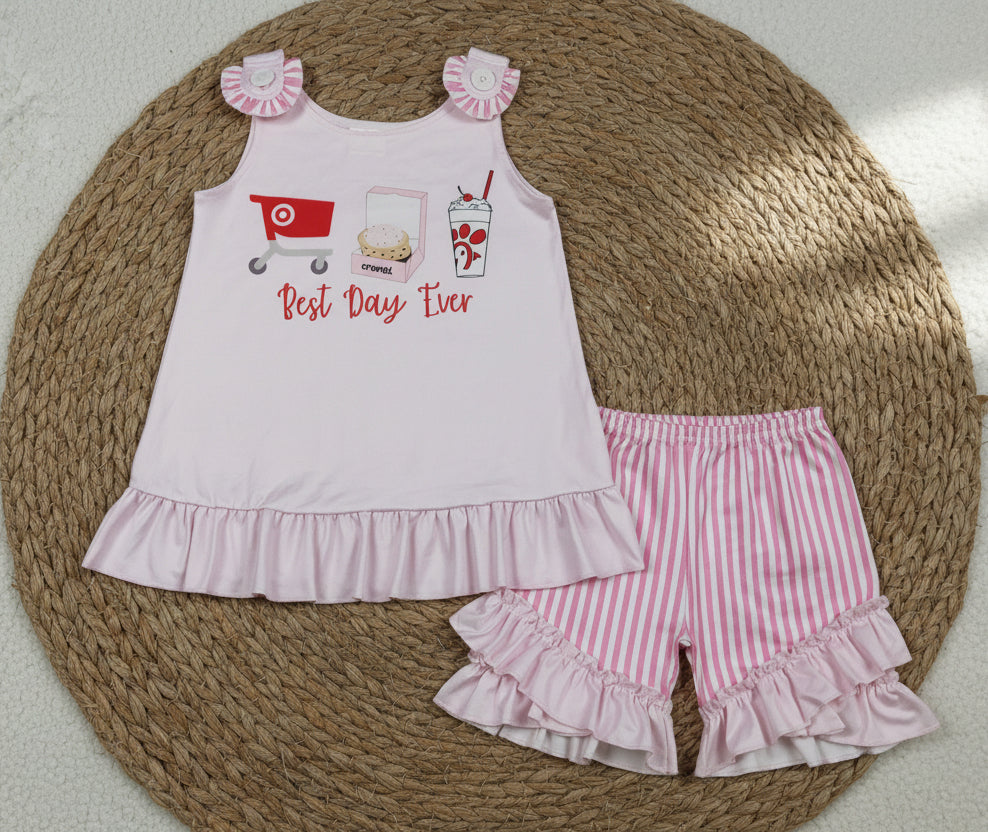 best day ever ruffle shorts set pink