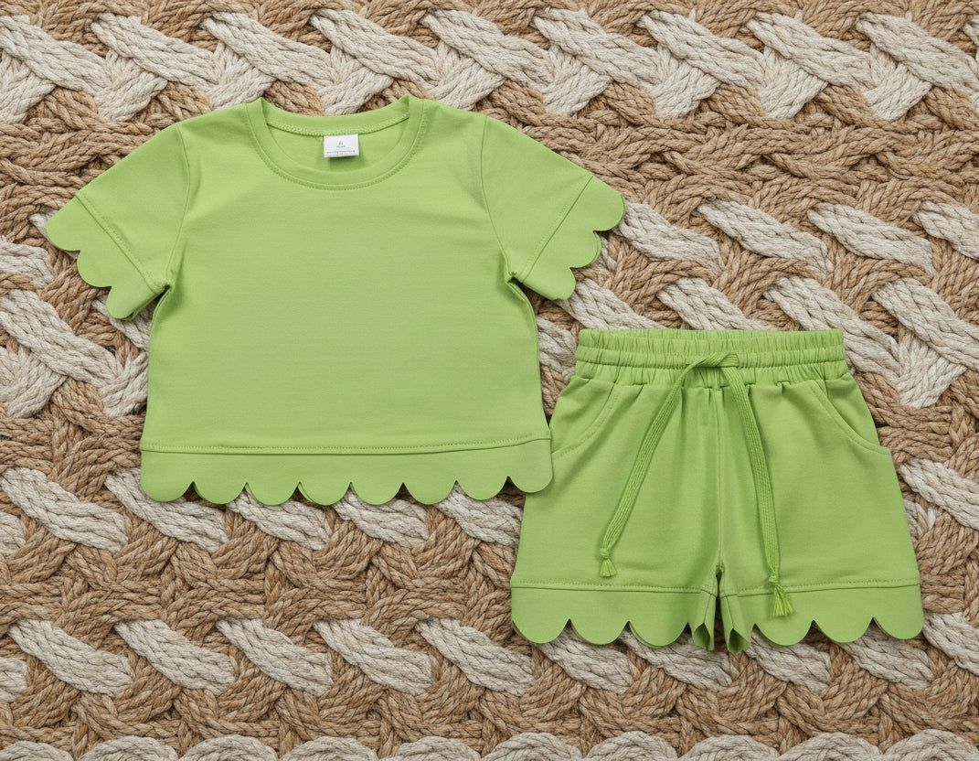 cotton green scallop shorts set