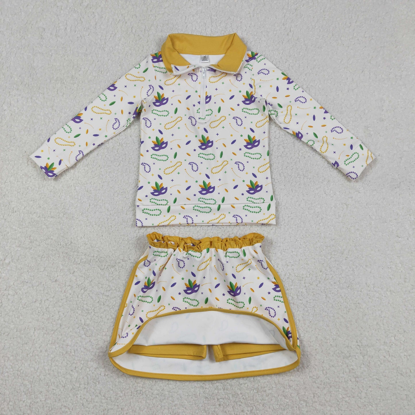 mardi gras mask print athletic zip pullover skort set outfit