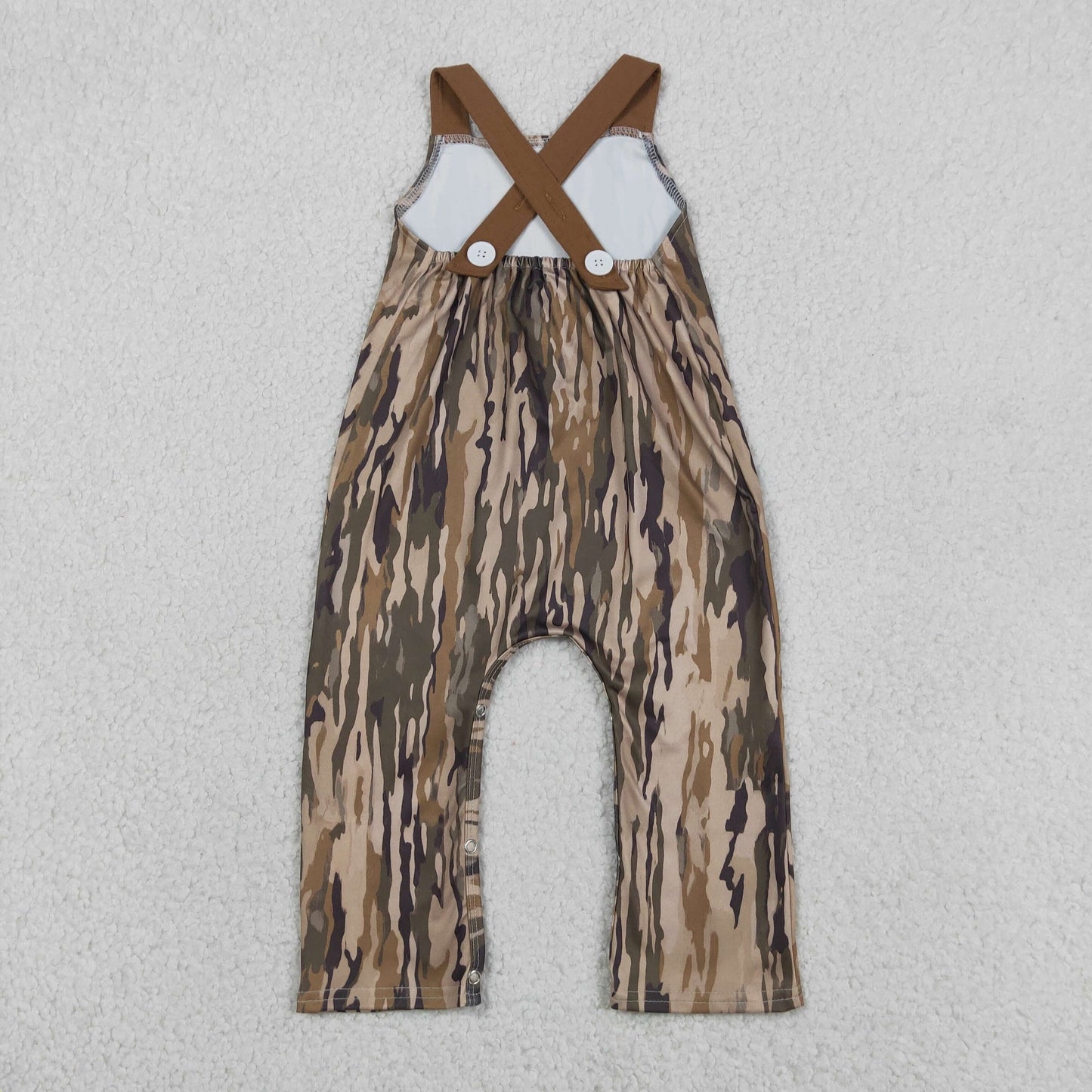 strap deer embroidery camo romper