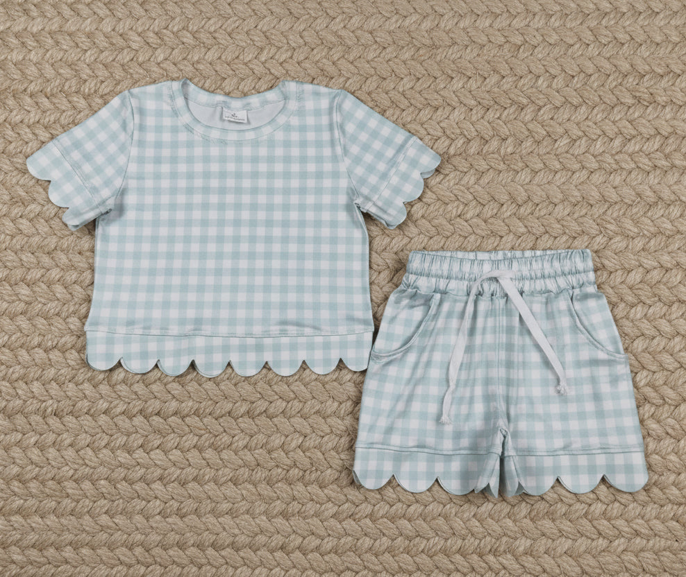 plaid gingham scallop shorts set summer clothing