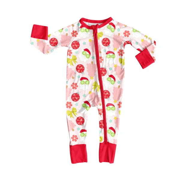 Custom Baby Girls Christmas Tree Santa Disco Zipper Footie Rompers D 8.13
