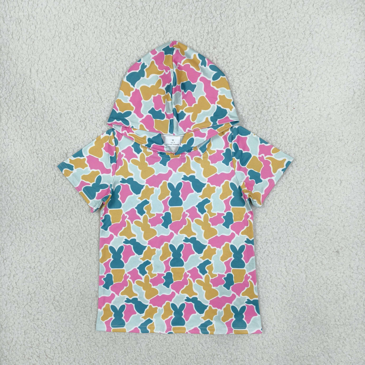boy short sleeve camo bunny hoodie