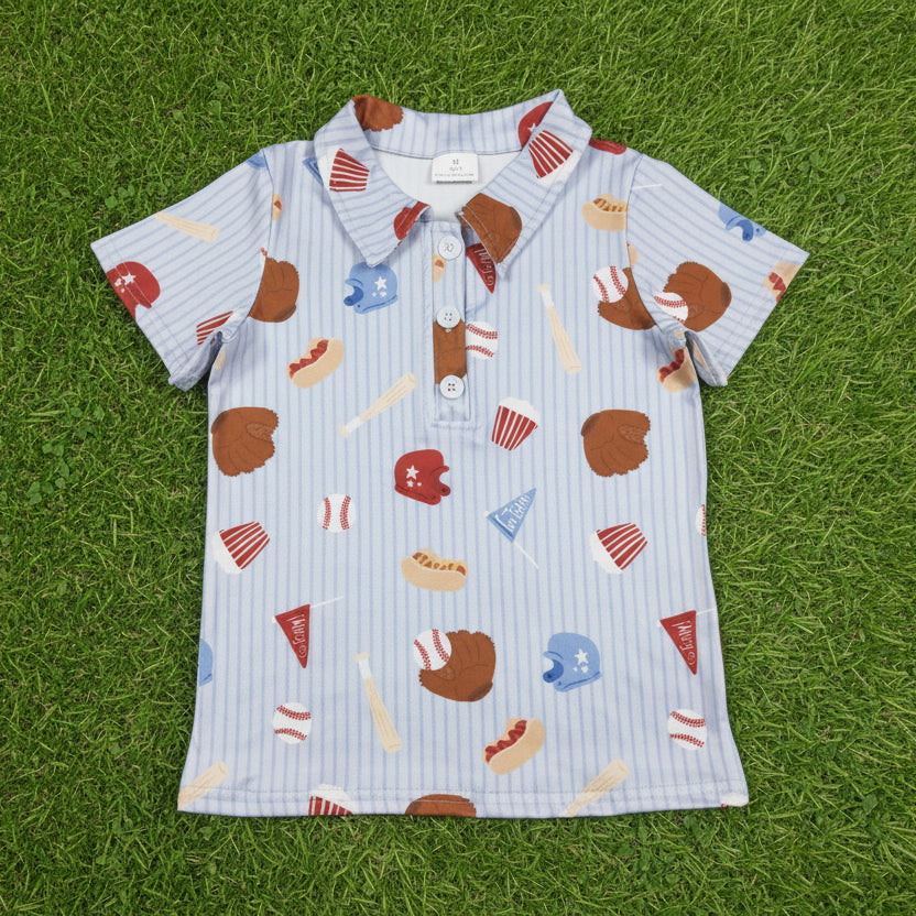baseball print polo t-shirt summer boys top