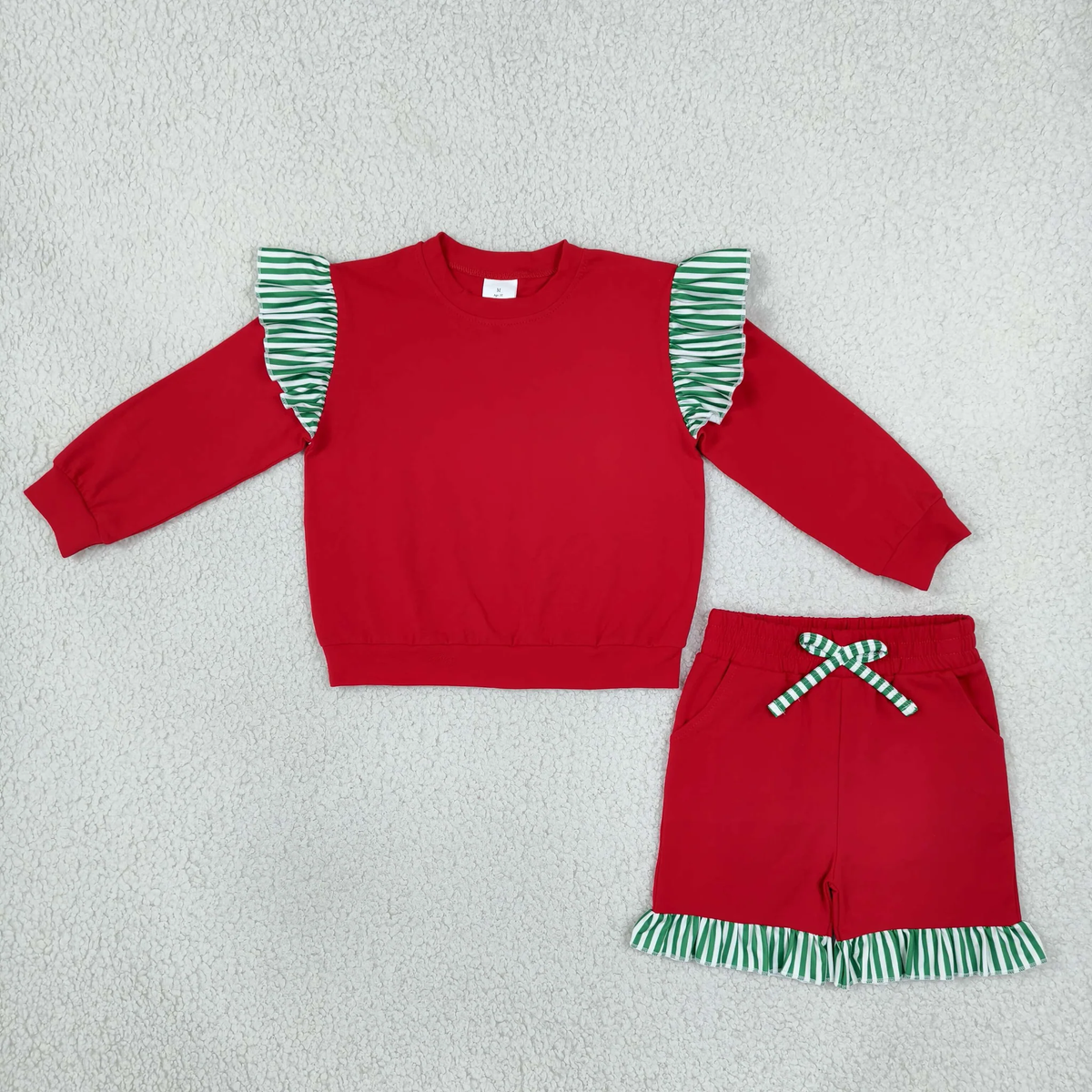 Matching baby girls solid long sleeve ruffle outfits cotton