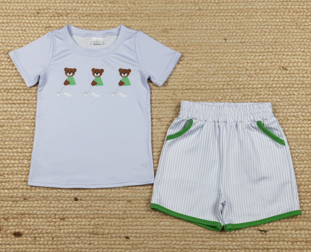 bear golf print shorts set