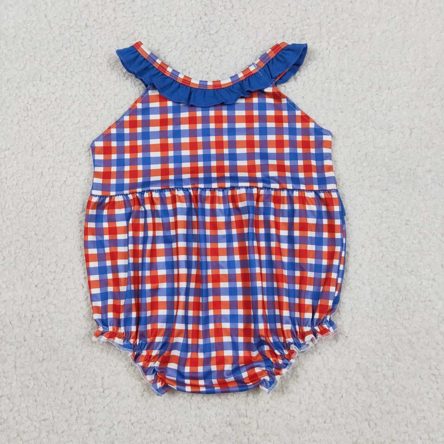 SR3835 embroidery 4th of july gingham farm animal girl romper