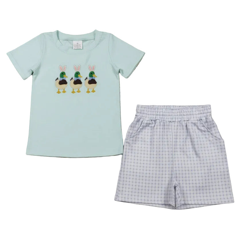 embroidery duck rabbit shorts set easter boy clothes
