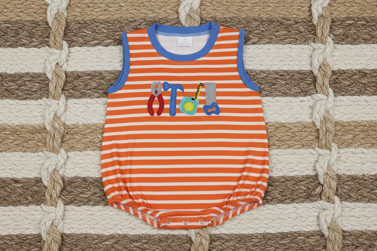 SR3943 tool embroidery stripes romper baby boy clothes