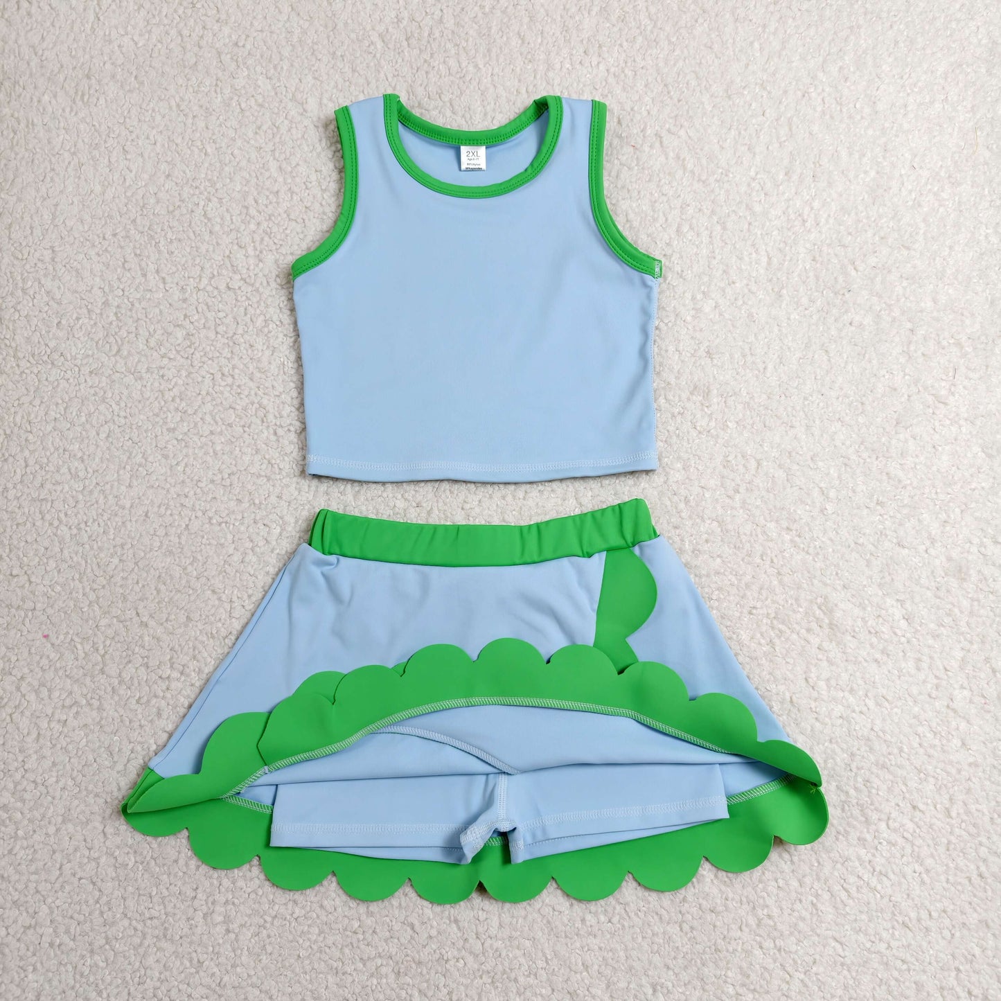 solid green and blue scallop athletic skort outfit girls clothes