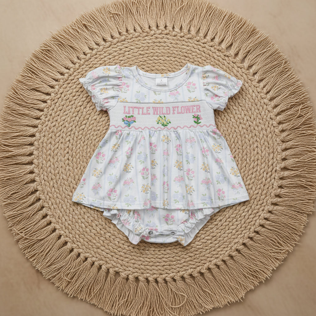 SR3043 little wild floral embroidery smock bubble romper infant clothes