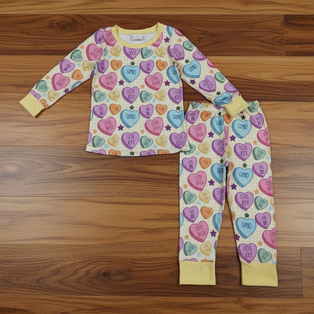 colorful valentine candy girl pajama set