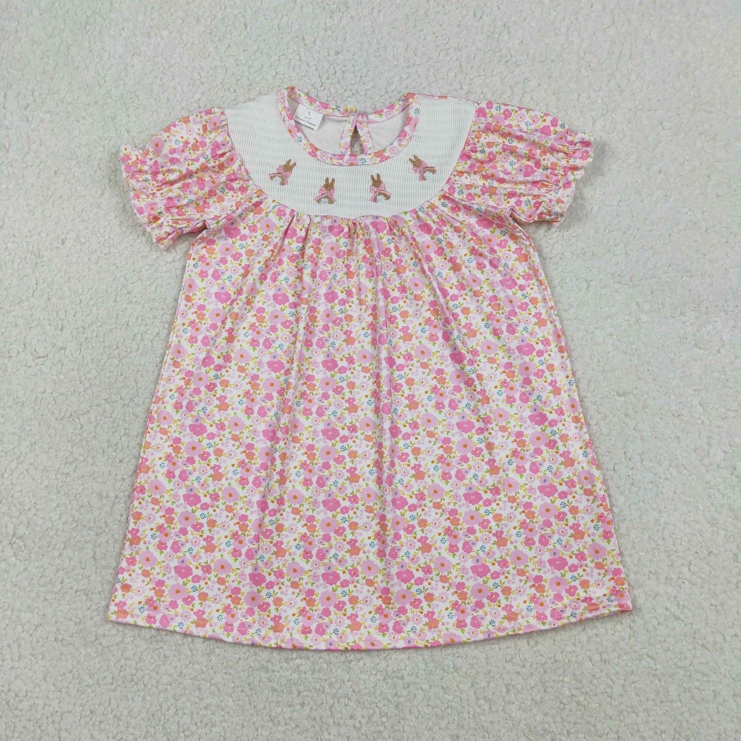 bow bunny floral smock dress embroidered easter girl dress