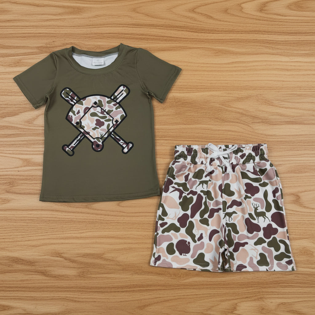 camo baseball boy shorts set