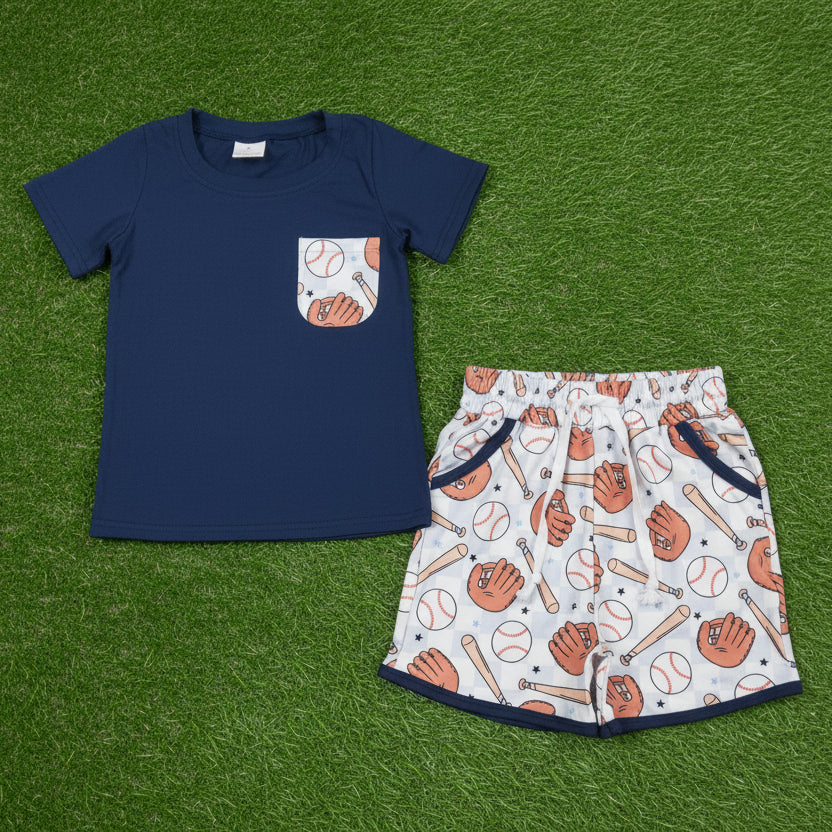 navy baseball boy shorts set