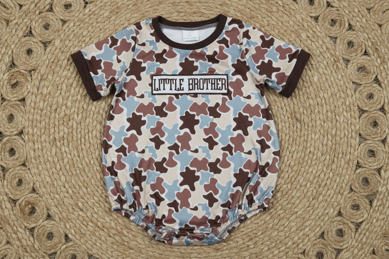 SR3986 little brother embroidery camo romper baby boy clothes