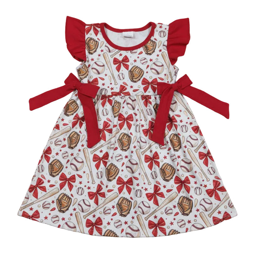 flutter sleeve red bow baseball dress