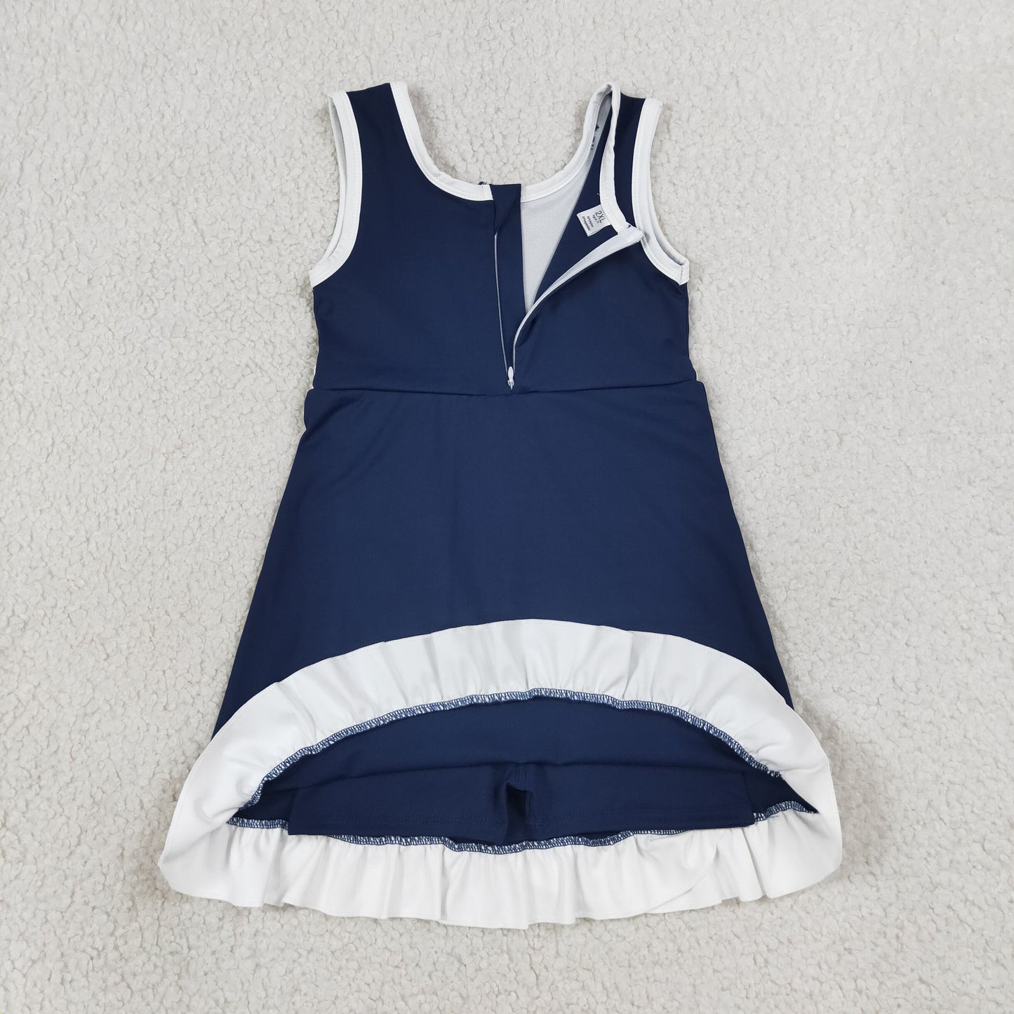sleeveless navy blue bow ruffle kids girls summer athletic dress