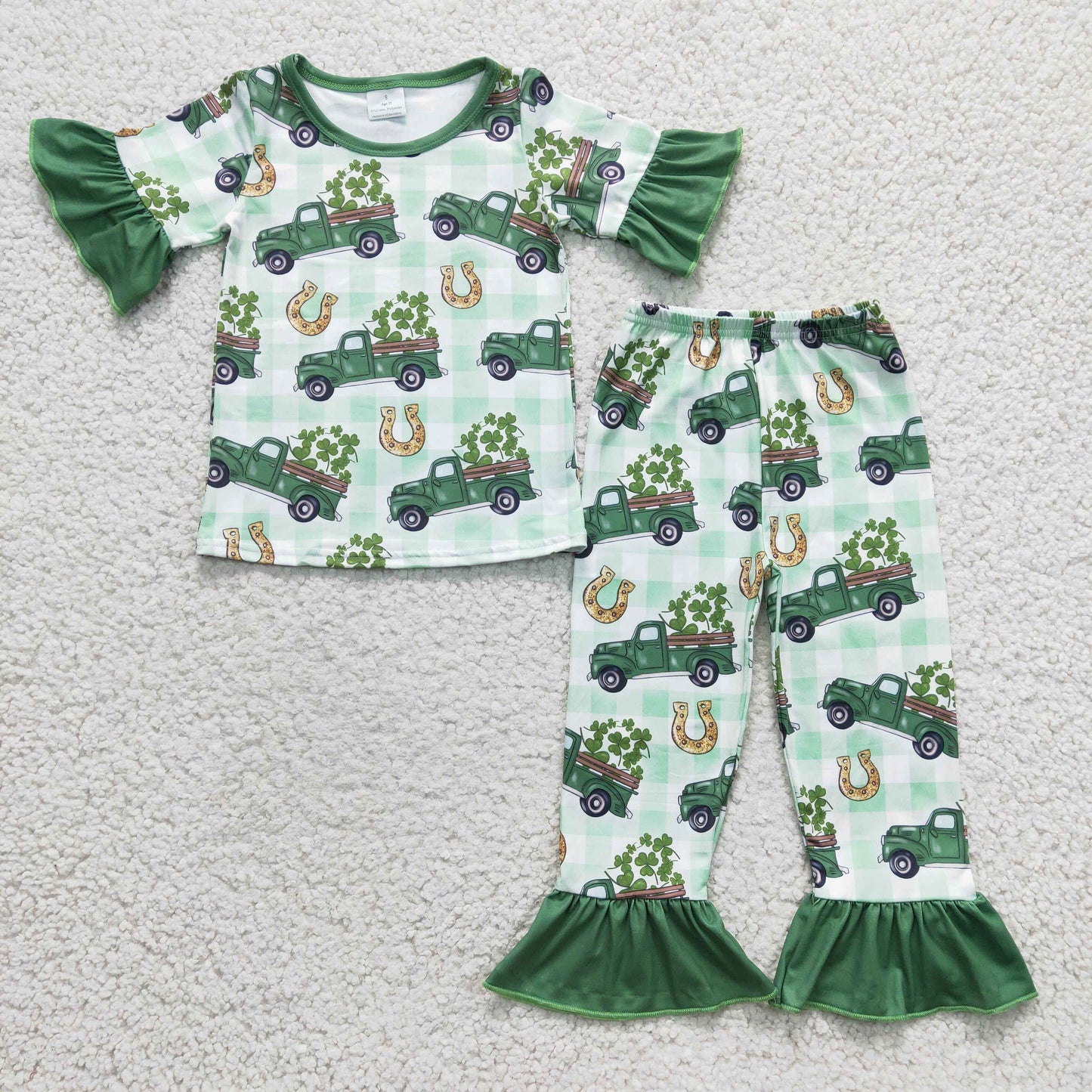 girl st patrick clover truck short sleeve pajama set