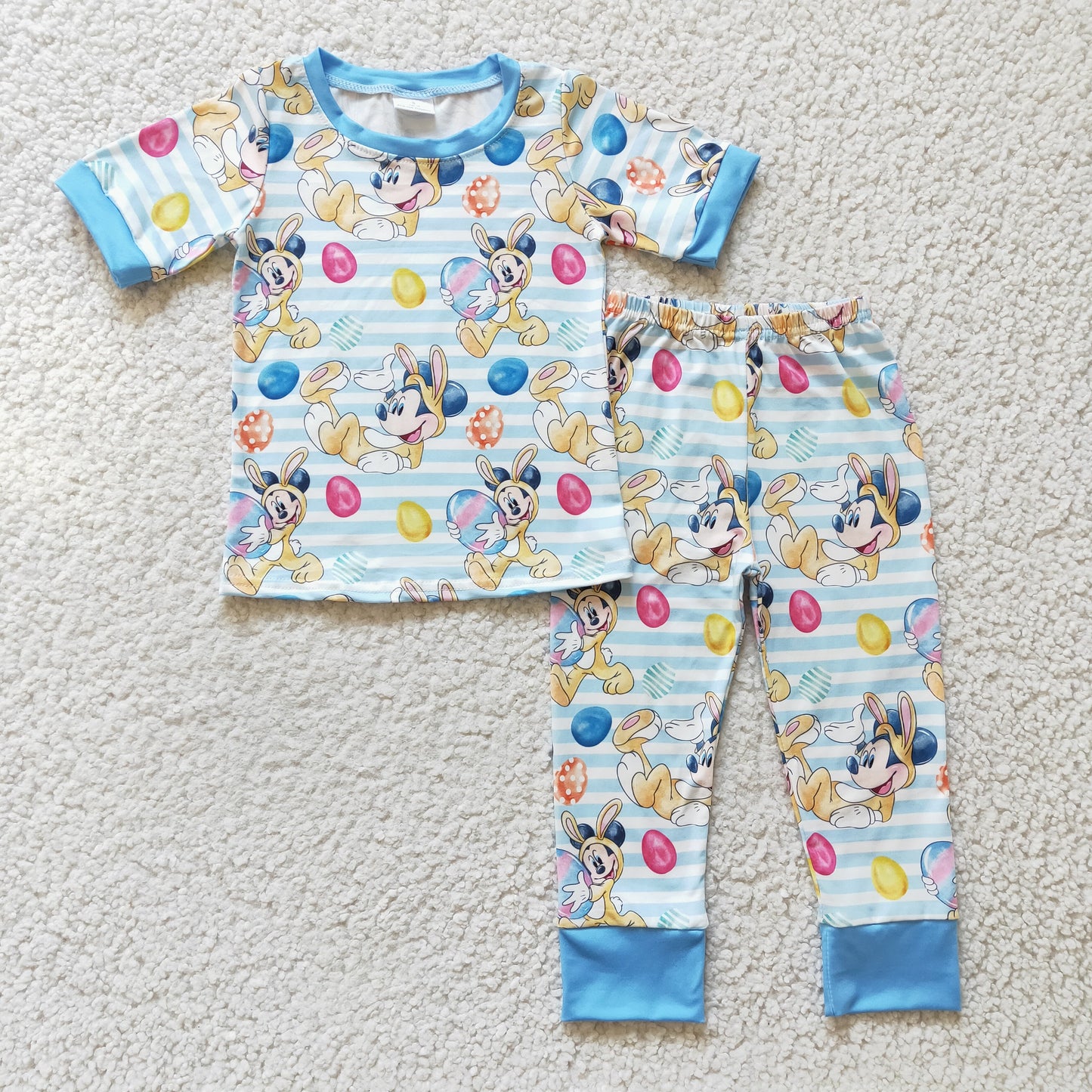 easter cartoon mouse pajama set blue