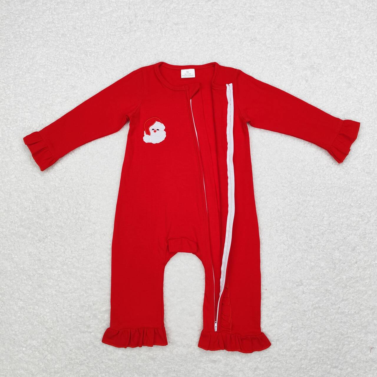 LR1668 Embroidered Santa Claus Lace Red Zipper Long Sleeve Bodysuit