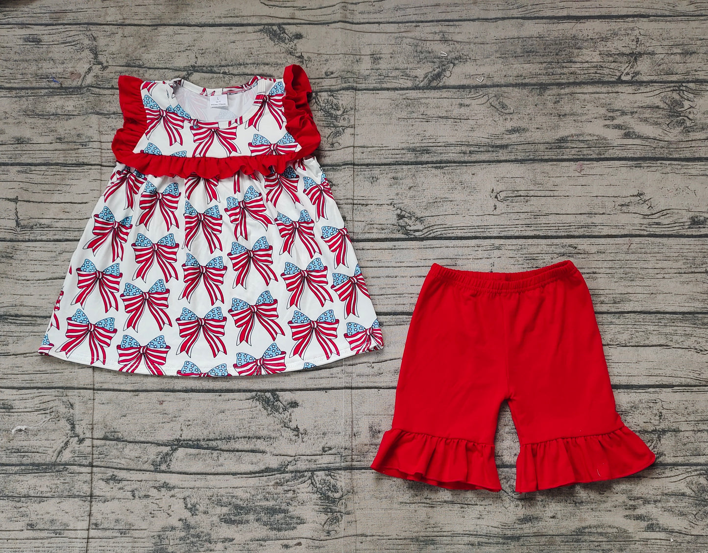 GSSO2019 Baby Girls 4th Of July Bow Ruffles Tunic Ruffle Shorts Sets