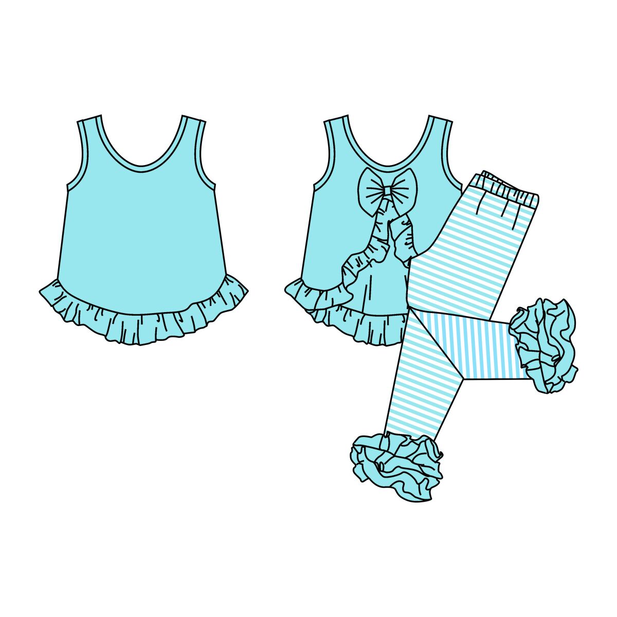 GSPO0504 Baby Girls Green Lace Stripe Tank Top Trouser Set