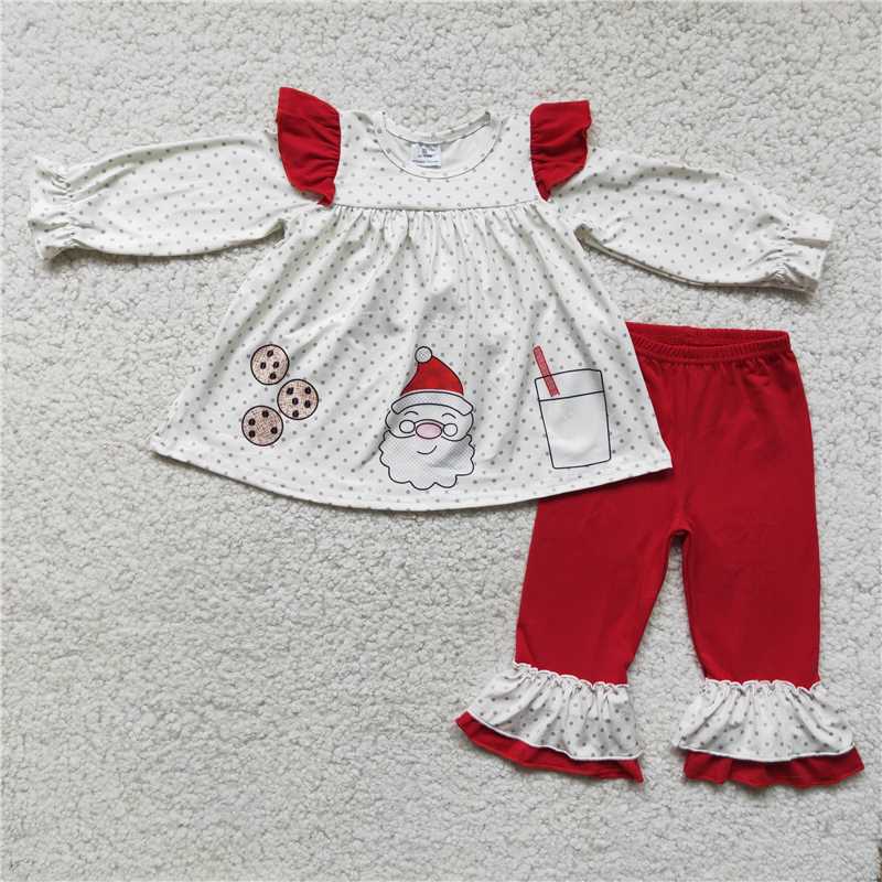 6 C11-25 Cookies Santa Claus Long Sleeve Top Pants Girls