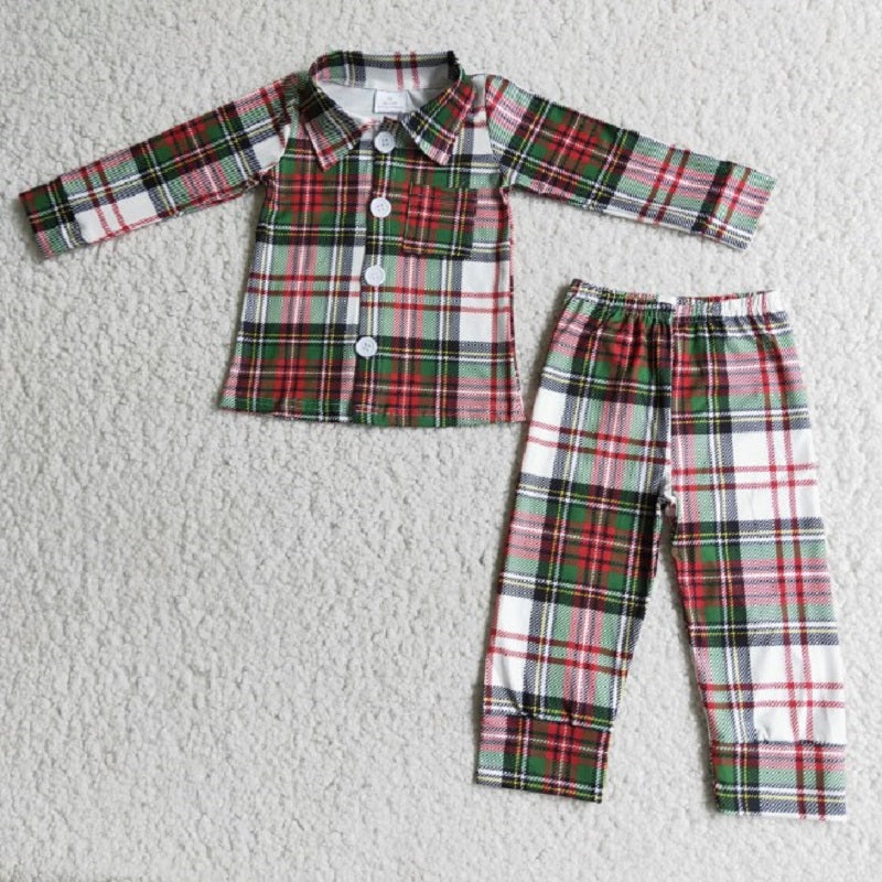 6 A7-15 Boys Check Leopard Pajama Set