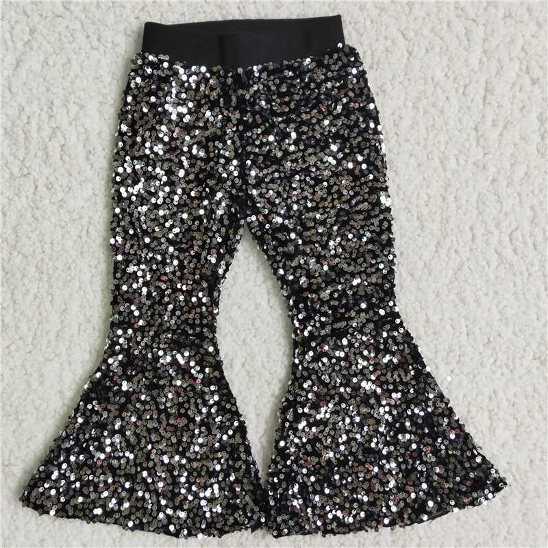 E5-30 Black Sequin Flared Trousers