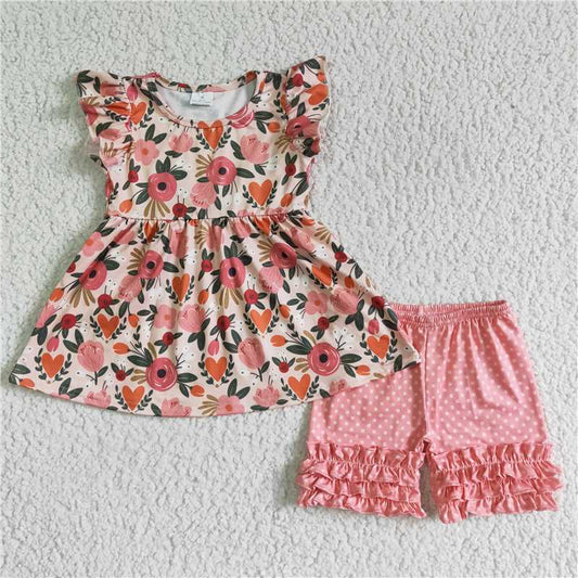 B6-13 Flower Eyes Polka Dot Frill Pants Set