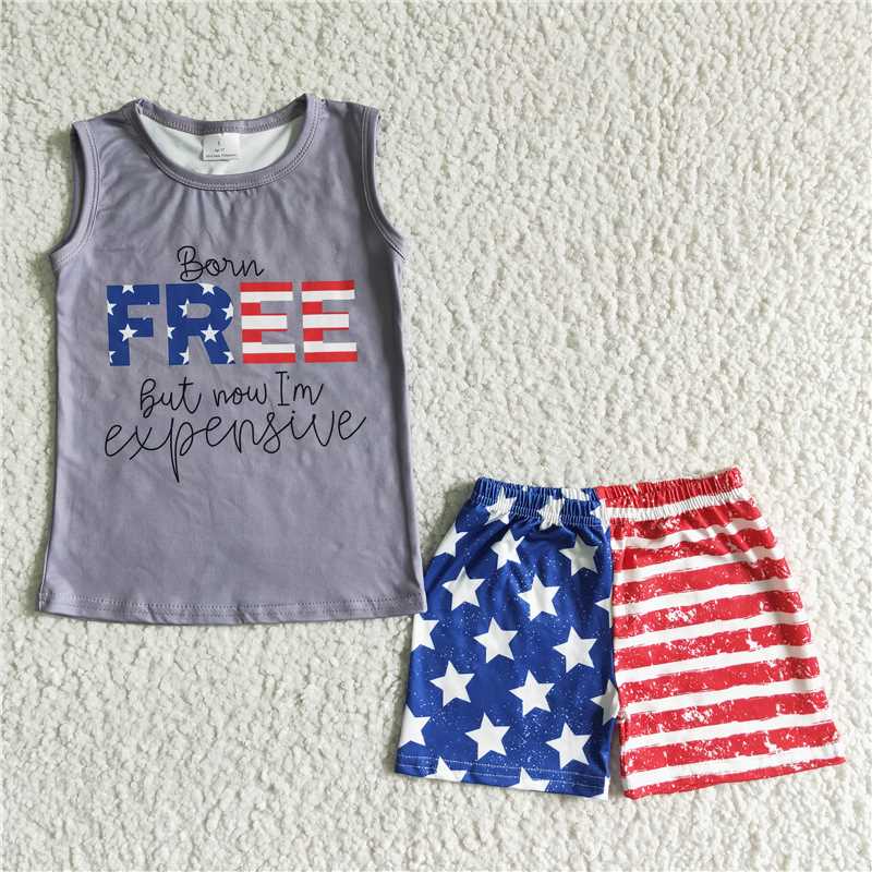 BSSO0036 Boys 4th of July Grey Sleeveless Trousers Suit