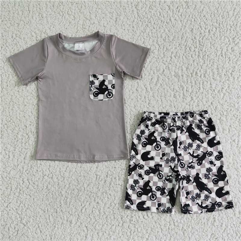 BSSO0054 Grey Pocket Short Sleeve Shorts Boys Suit