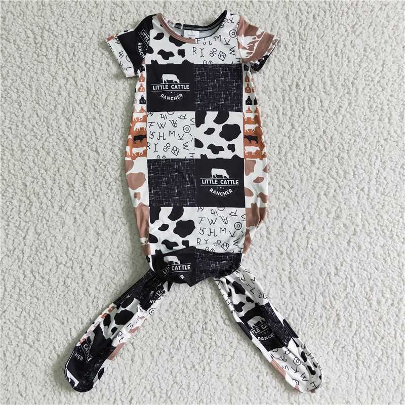 NB0002 Baby cow print monogram robe