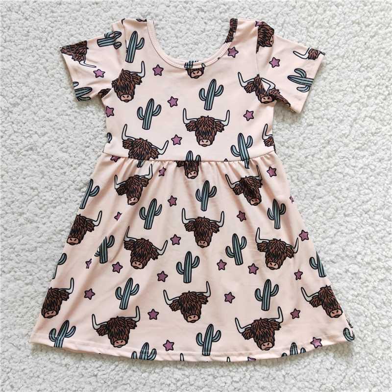 GSD0178 Girls Alpine Cow Cactus Short Sleeve Dress