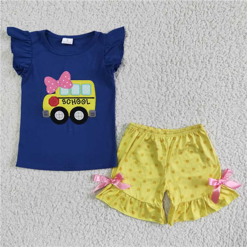 GSSO0091 baby girls bus print ruffles set