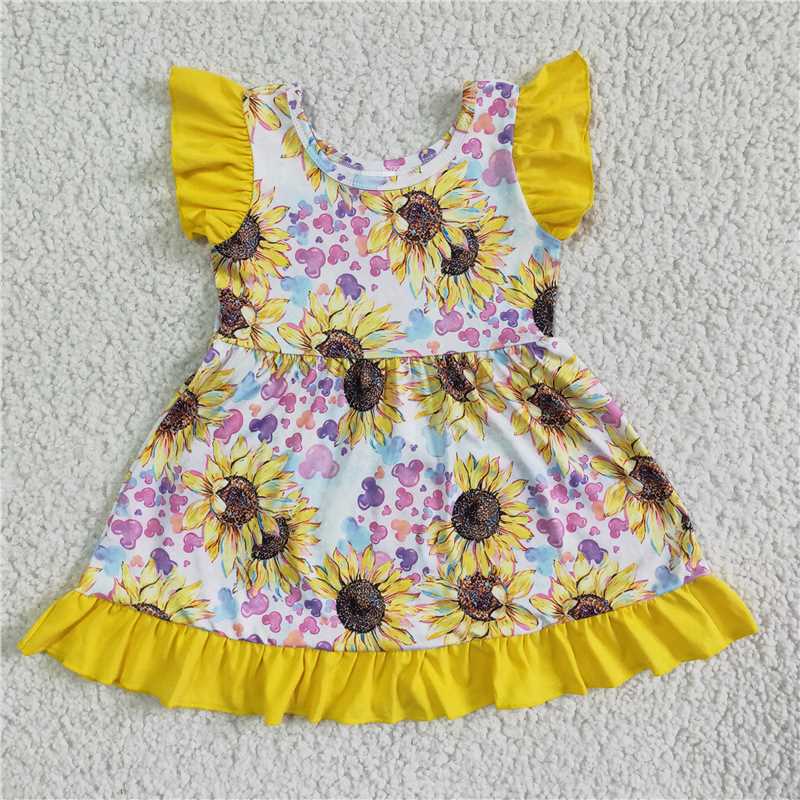 GSD0071 girl sunflower sun flower flying sleeve skirt