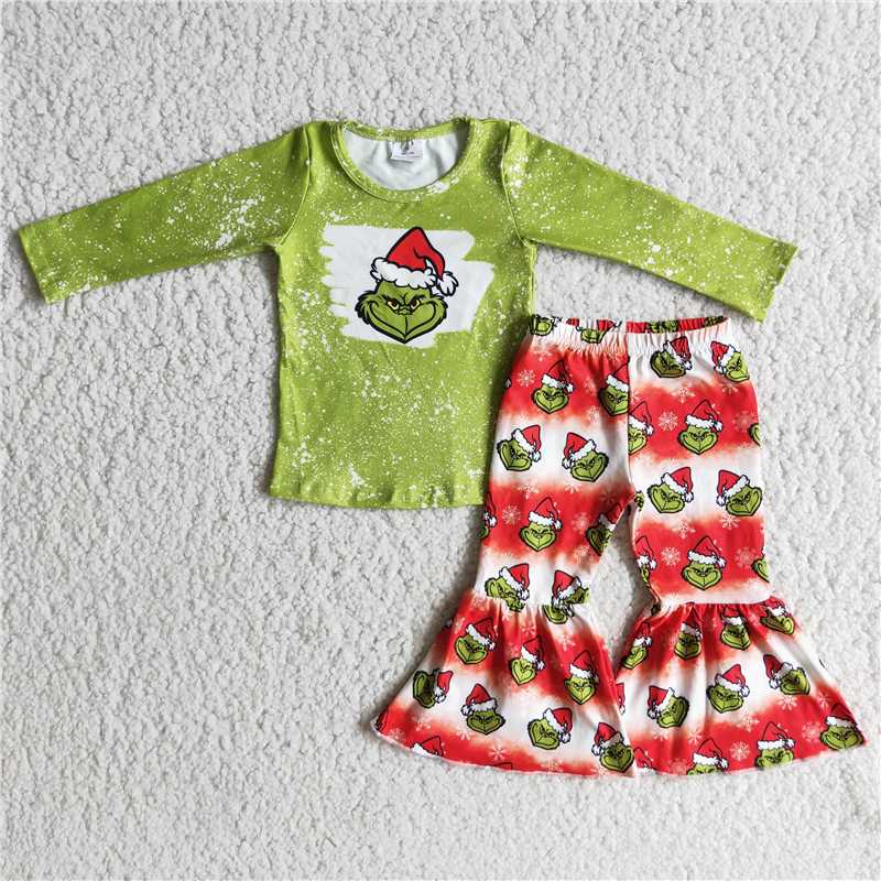 6 B7-21 girls Cartoon cute green long sleeve trousers suit