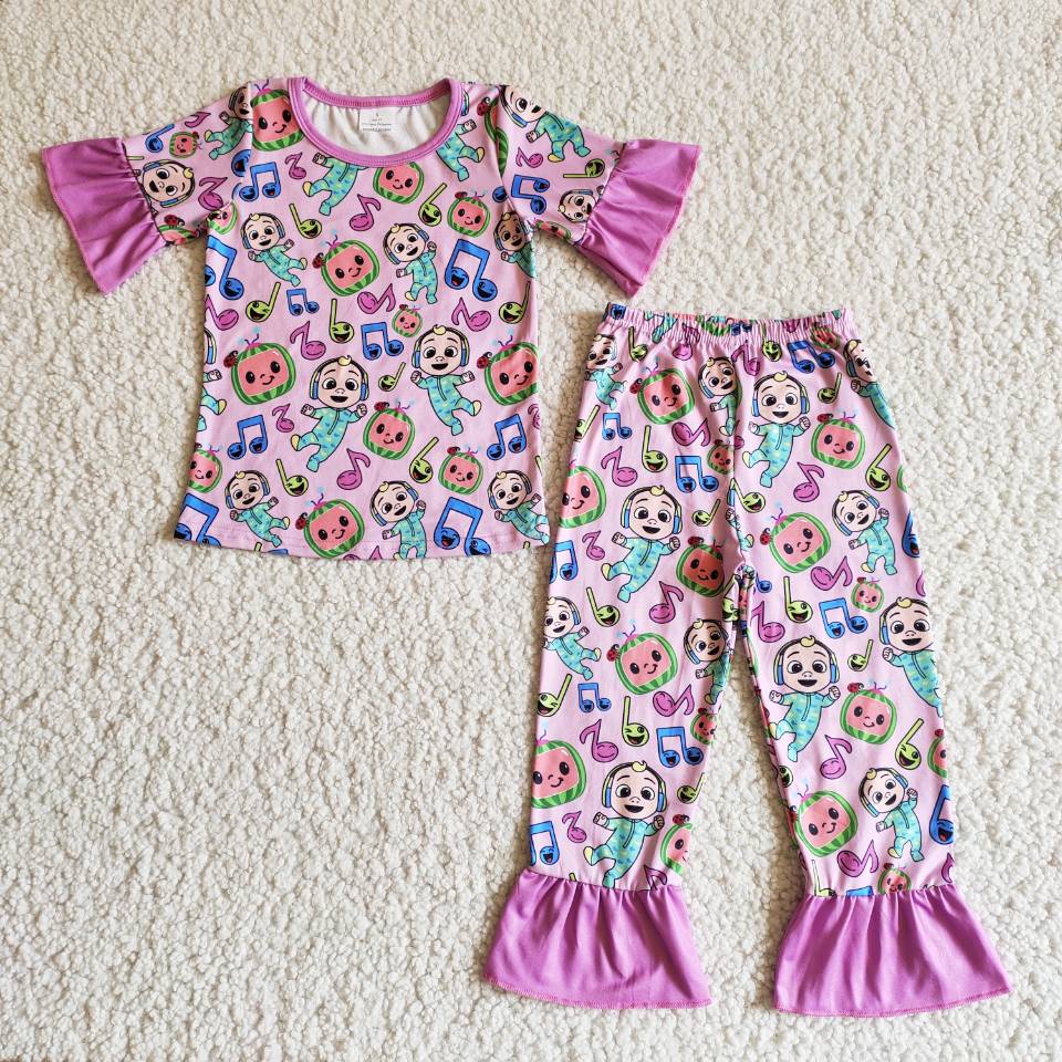 B1-12 Pink Short Sleeve Pants Set