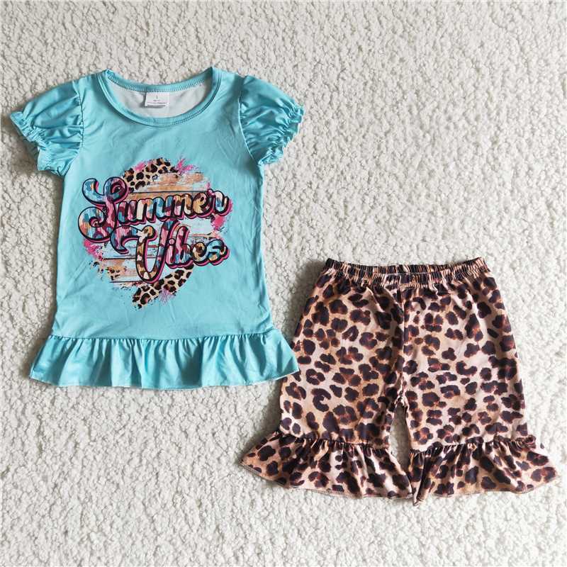 B12-30 English word blue top leopard shorts D 5.15