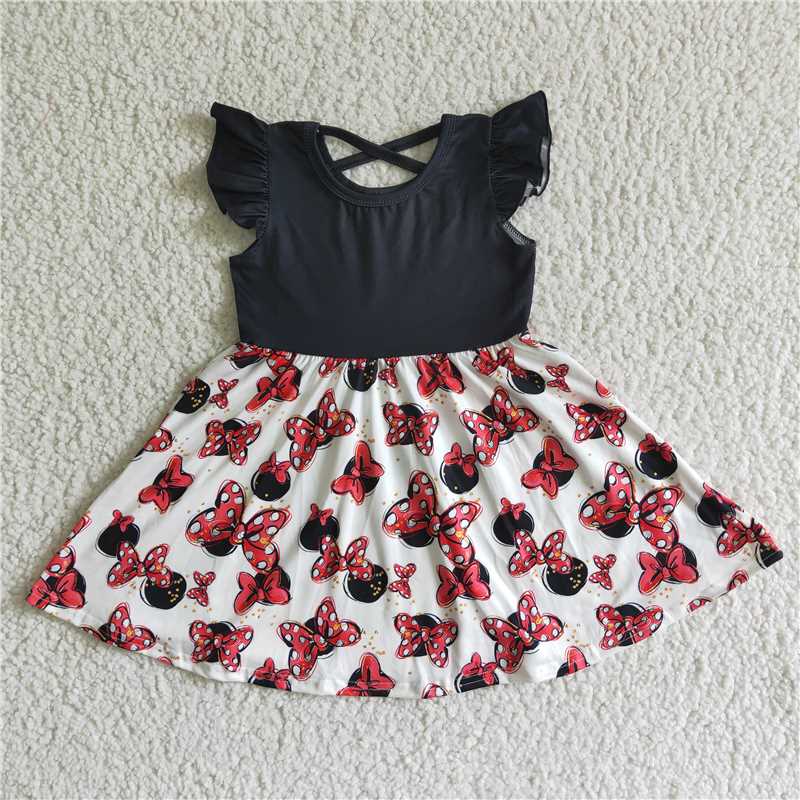 GSD0053 girl black flying sleeve red bow skirt